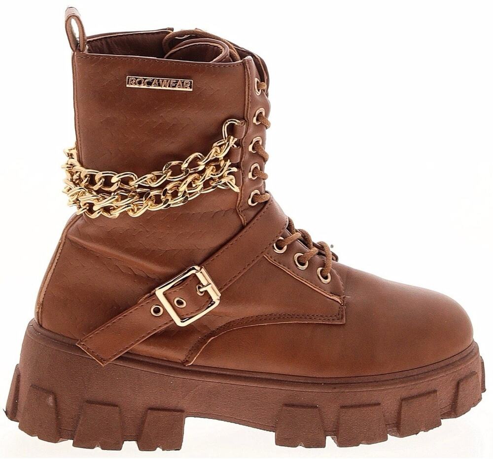 Rocawear Women’s Size 7 Brown Combat Boots Y2K Chain Buckle Platform Lug Sole